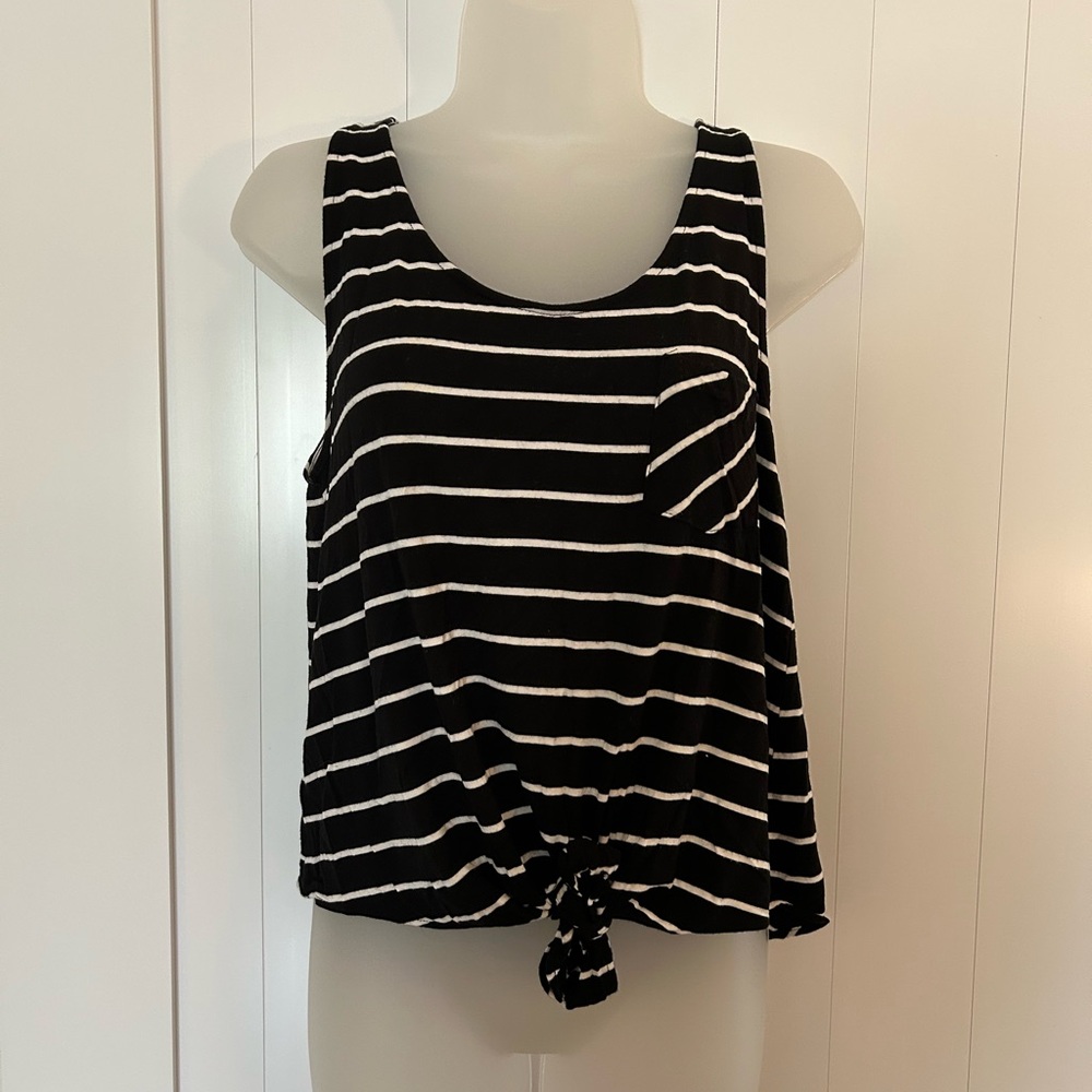 LOFT Black and White Striped Tank Top